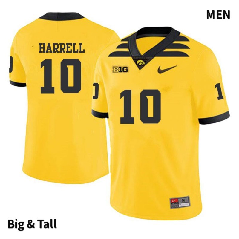 Men's Iowa Hawkeyes NCAA #10 Camron Harrell Yellow Authentic Nike Big & Tall Alumni Stitched College Football Jersey RO34I03KS